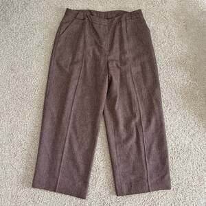Vintage Brown Tweed Merino Wool Wide Leg Women’s Trousers Rena Rowan Size 16W